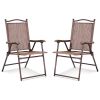 Set of 2 Patio Folding Sling Back Camping Deck Chairs - Brown