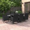 9 Piece Patio Dining Set with Cushions Poly Rattan and Glass - Black