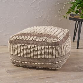 Chelan Boho Wool and Cotton Large Ottoman Pouf, Brown and Ivory - as Pic