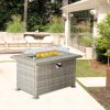 Outdoor Wicker Gas Fire Table, Patio Propane Gas Fire Pit w Aluminum Tabletop,Glass Wind Guard - as Pic