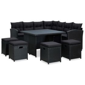 6 Piece Patio Lounge Set with Cushions Poly Rattan Black - Black