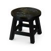 Carved Wooden Step Stool, Floral, Espresso - as Pic