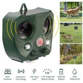 Ultrasonic Animal Repeller Solar Powered Repellent with Motion Sensor LED Flashing Lights - Green