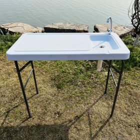 Outdoor Fish and Game Cutting Cleaning Table w/Sink and Faucet - white