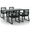 5 Piece Patio Dining Set Black PVC Rattan - Black