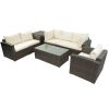 Patio Furniture Sets;  7-Piece Patio Wicker Sofa ;  Cushions;  Chairs ;  a Loveseat ;  a Table and a Storage Box - Beige