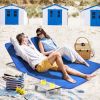3 Pieces Beach Lounge Chair Mat Set 2 Adjustable Lounge Chairs with Table Stripe - Blue