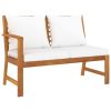 5 Piece Patio Lounge Set with Cushion Cream Solid Acacia Wood - Brown