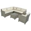 Patio Furniture Set, 5 Piece Outdoor Conversation Set, with Coffee Table, Cushions and Single Chair - Beige
