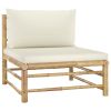 5 Piece Patio Lounge Set with Cream White Cushions Bamboo - Brown