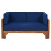 Outdoor Patio Extendable Wooden Sofa Set Sectional Furniture Set with Thick Cushions for Balcony; Backyard; Poolside; Brown Finish+Blue Cushion - Blue