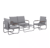 Outdoor Deep Seating Conversation Sofa Set, 4-Pieces Patio Metal Furniture with Light Gray Cushions - as Pic