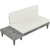 Outdoor 3-Piece Patio Furniture Set Solid Wood Sectional Sofa Set with Coffee Table Conversation Set with Side Table and Cushions; Grey+Beige - Beige