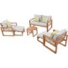 Outdoor Patio Wood 6-Piece Conversation Set; Sectional Garden Seating Groups Chat Set with Ottomans and Cushions for Backyard; Poolside; Balcony - Gre