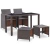 5 Piece Patio Dining Set with Cushions Poly Rattan Brown - Brown