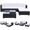 5 Piece Patio Lounge Set with Cushions Poly Rattan Black - Black
