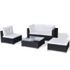 5 Piece Patio Lounge Set with Cushions Poly Rattan Black - Black