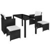 5 Piece Patio Dining Set with Cushions Poly Rattan Black - Black