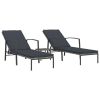 Sun Loungers 2 pcs with Table Poly Rattan Gray - Grey