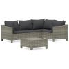 5 Piece Patio Lounge Set with Cushions Gray Poly Rattan - Gray