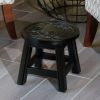 Carved Wooden Step Stool, Floral, Espresso - as Pic