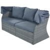 Outdoor Patio Furniture Set Daybed Sunbed with Retractable Canopy Conversation Set Wicker Furniture  - Gray