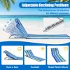 3 Pieces Beach Lounge Chair Mat Set 2 Adjustable Lounge Chairs with Table Stripe - Blue & Green