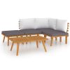 5 Piece Patio Lounge Set with Cushions Solid Acacia Wood - Brown