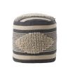 Lucknow Boho Handcrafted Fabric Cylinder Pouf, White and Navy Blue - as Pic