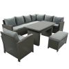 Patio Furniture Set; 6 Piece Outdoor Conversation Set; Dining Table Chair with Bench and Cushions - Gray