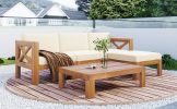 Outdoor Backyard Patio Wood 5-Piece Sectional Sofa Seating Group Set with Cushions; Natural Finish+ Beige Cushions - Beige