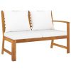 5 Piece Patio Lounge Set with Cushion Cream Solid Acacia Wood - Brown