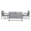 Outdoor Deep Seating Conversation Sofa Set, 4-Pieces Patio Metal Furniture with Light Gray Cushions - as Pic