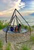 71 H x 84 W x 84 D Outdoor Beige 7 FT Hammock Flyer Saucer Hanging Chair with Stand - as Pic