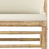 5 Piece Patio Lounge Set with Cream White Cushions Bamboo - Brown