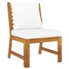 5 Piece Patio Lounge Set with Cushion Cream Solid Acacia Wood - Brown