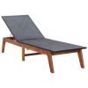 Sun Lounger with Cushion Poly Rattan and Solid Acacia Wood - Black