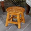 Carved Wooden Step Stool, Floral, Natural - as Pic
