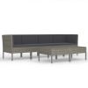 6 Piece Patio Lounge Set with Cushions Poly Rattan Gray - Grey