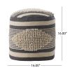 Lucknow Boho Handcrafted Fabric Cylinder Pouf, White and Navy Blue - as Pic