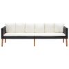 3-Seater Patio Sofa with Cushions Poly Rattan Black - Black