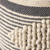 Lucknow Boho Handcrafted Fabric Cylinder Pouf, White and Navy Blue - as Pic