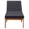 Sun Lounger with Cushion Poly Rattan and Solid Acacia Wood - Black