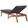 Sun Lounger with Cushion Poly Rattan and Solid Acacia Wood - Black