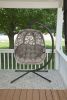 66 H x 34 W x 43 D Outdoor Beige Hanging Egg Patio Chair with Cushion, C Type Bracket, and Branch Design - as Pic