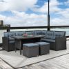 6-Piece Patio Furniture Set Outdoor Sectional Sofa with Glass Table, Ottomans for Pool, Backyard, Lawn - Black
