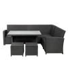 6-Piece Patio Furniture Set Outdoor Sectional Sofa with Glass Table, Ottomans for Pool, Backyard, Lawn - Black