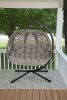 66 H x 50 W x 43 D Outdoor Beige Hanging Pumpkin Patio Loveseat Chair with Cushion, C Type Bracket, and Branch Design - as Pic