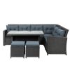 6-Piece Patio Furniture Set Outdoor Sectional Sofa with Glass Table, Ottomans for Pool, Backyard, Lawn - Black