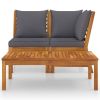 3 Piece Patio Lounge Set with Dark Gray Cushion Solid Acacia Wood - Brown